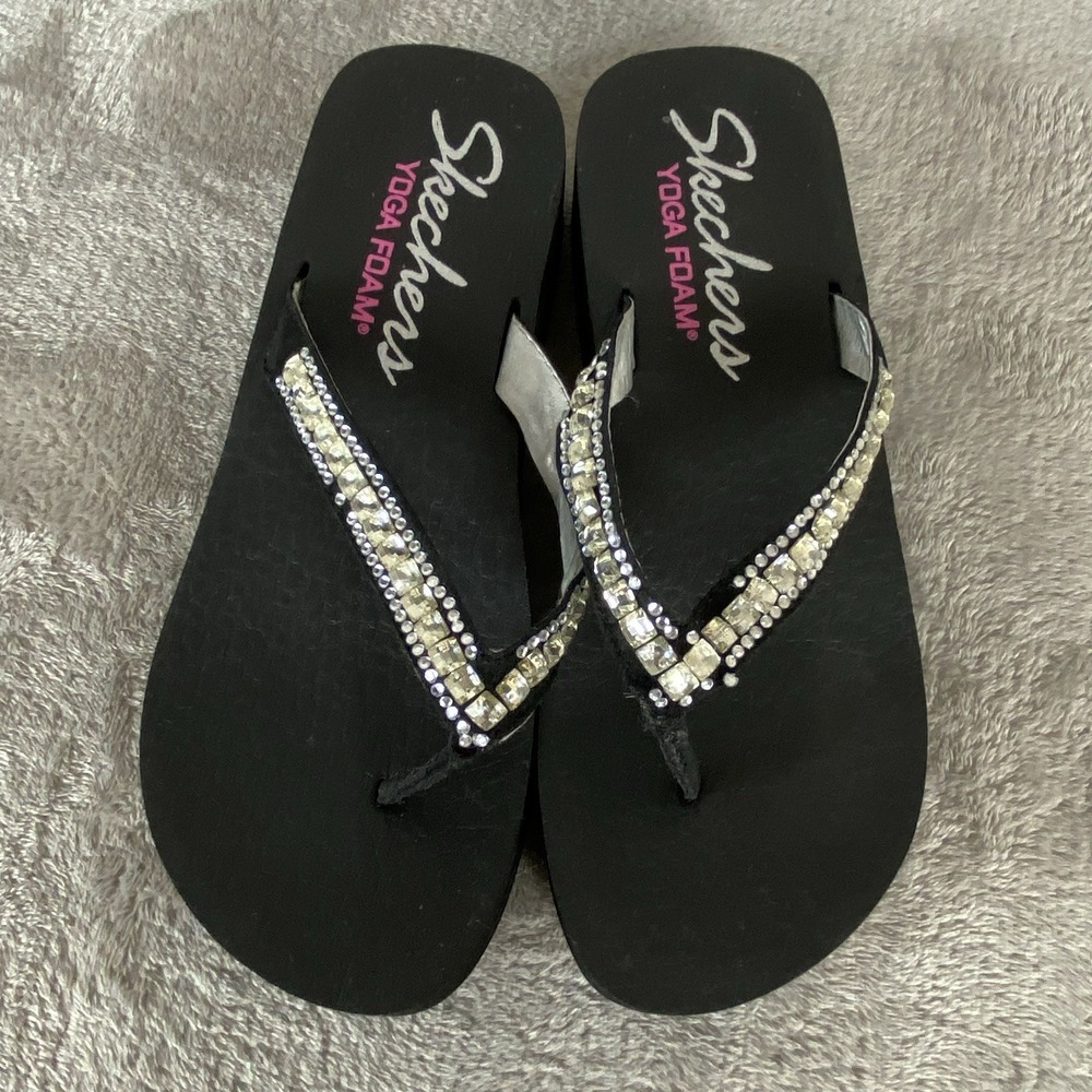 Skechers Cali Vinyasa Platform Sandals Womens Size 8 Black Rhinestone Foam - Picture 7 of 10